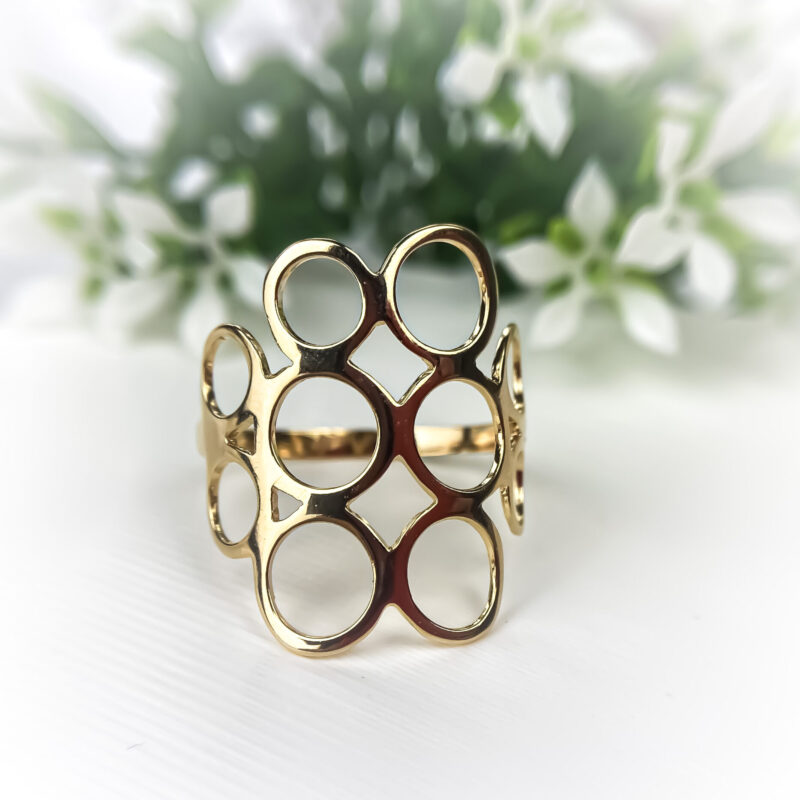 Anel Colmeia Redonda Dourada