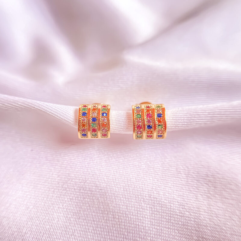 Brinco Delicado 3 fileiras de Zircônias Coloridas