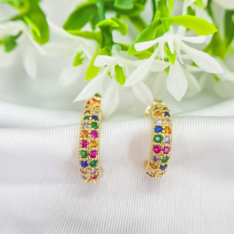 Brinco duas Fileiras Zircônias Coloridas