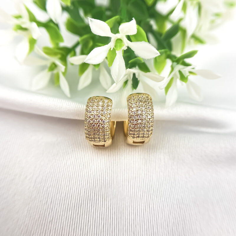 Brinco Argola Abaulada Cravejada Zircônias