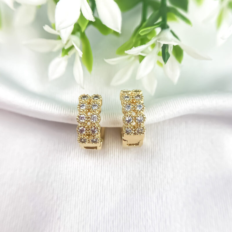 Brinco Argola Elegância duas fileiras com 10  Zircônias