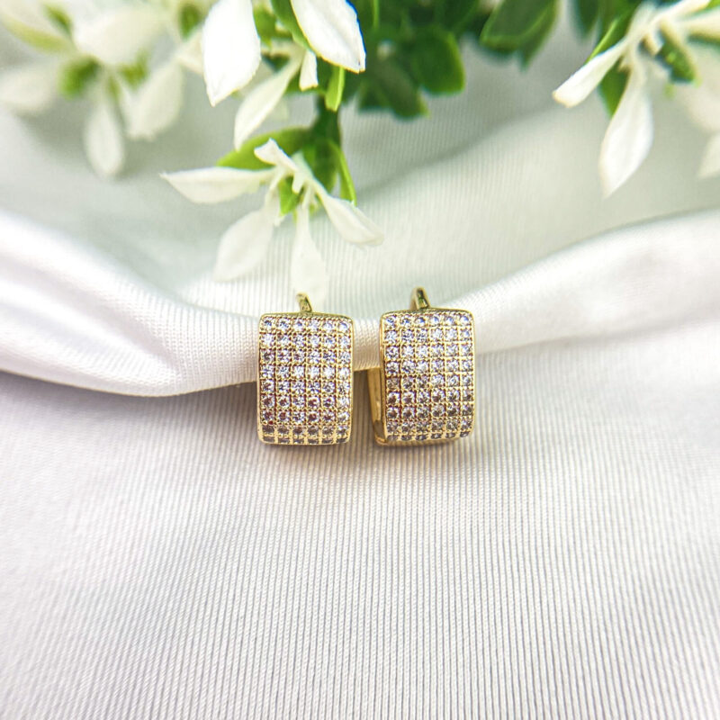 Brinco Argola Quadrada Cravejada