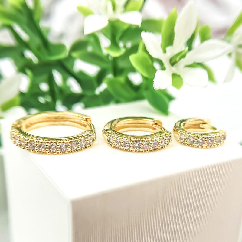 Brinco Trio de Argola Brilhante Cravejada Zircônias