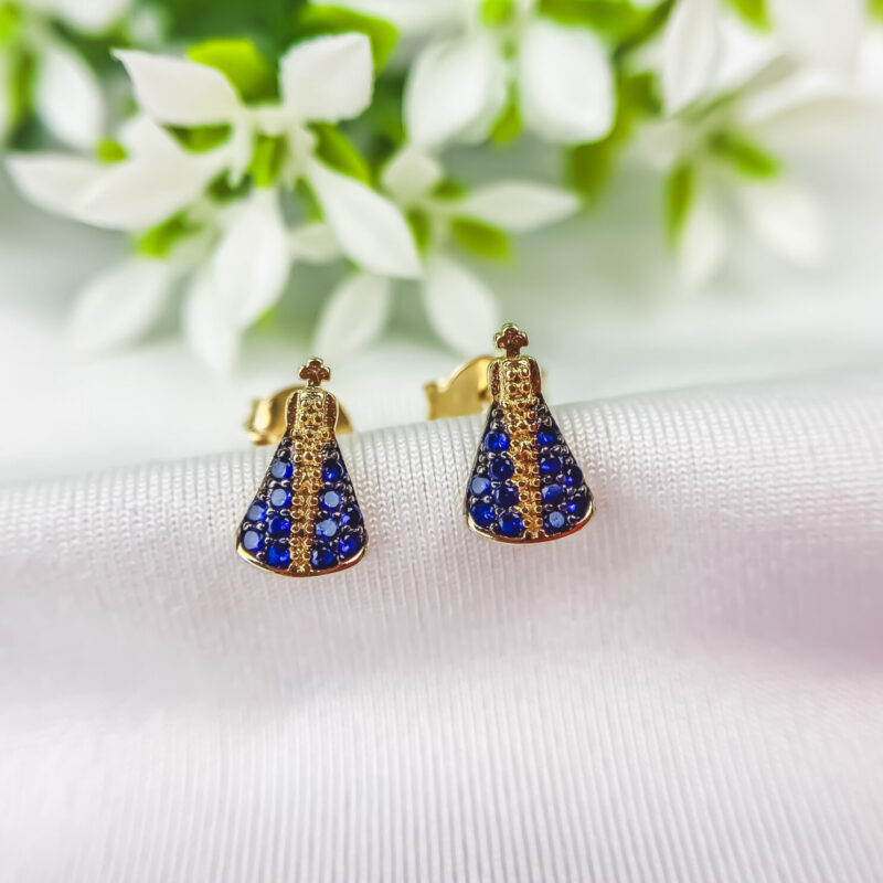 Brinco Nossa Senhora Cravejado Azul