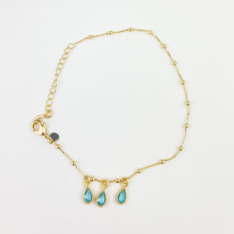 Pulseria Delicada 3 Gota Pedra Azul