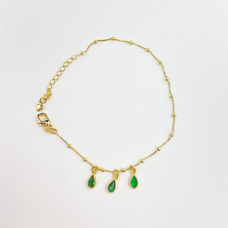 Pulseria Delicada 3 Gota Pedra Verde