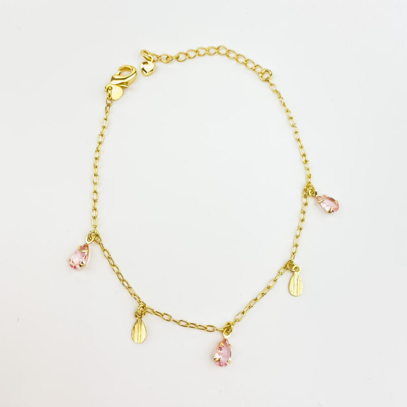 Pulseira Gotas Pedra Rosa