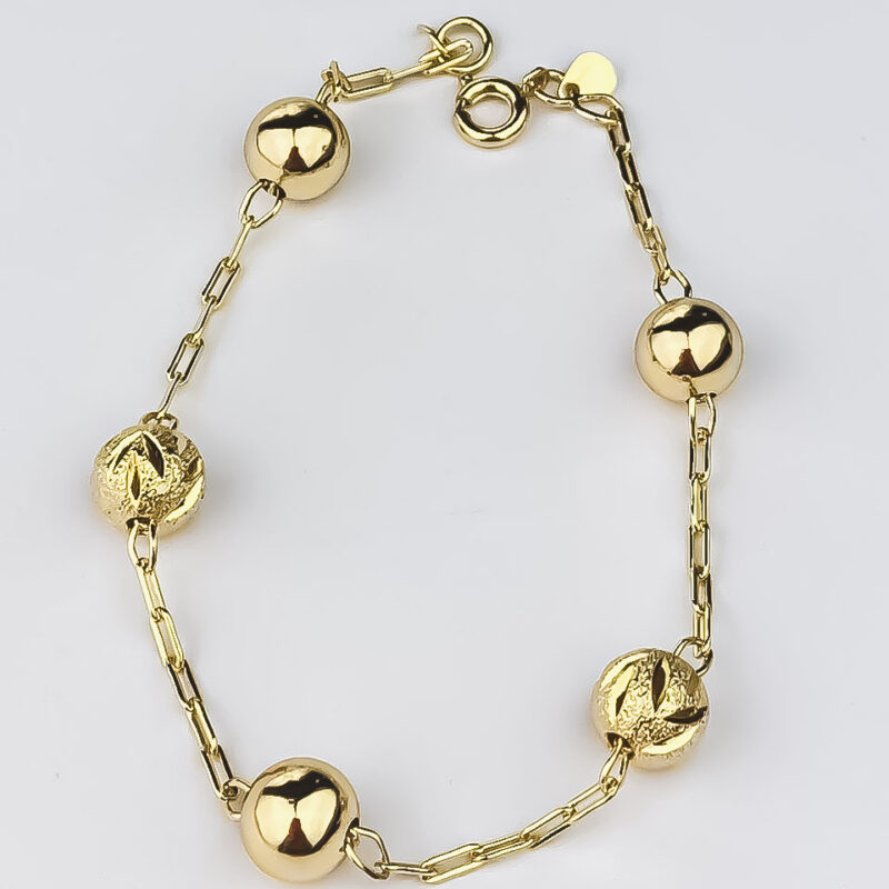 Pulseira Esferas Douradas e Esferas Desenhadas