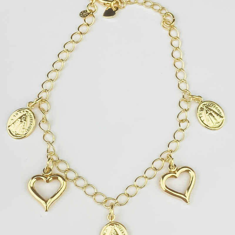 Pulseira Corações Vazados e Nossa Senhora