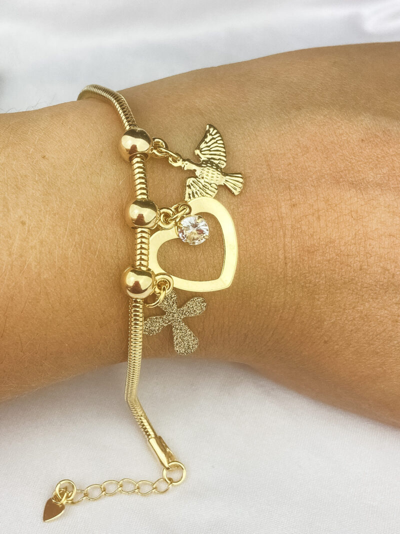Pulseira de Charms Fé e Amor Dourada - Image 4