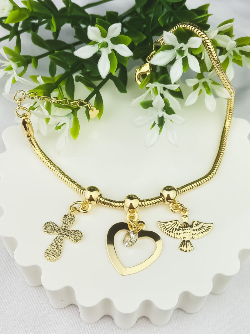Pulseira de Charms Fé e Amor Dourada - Image 3