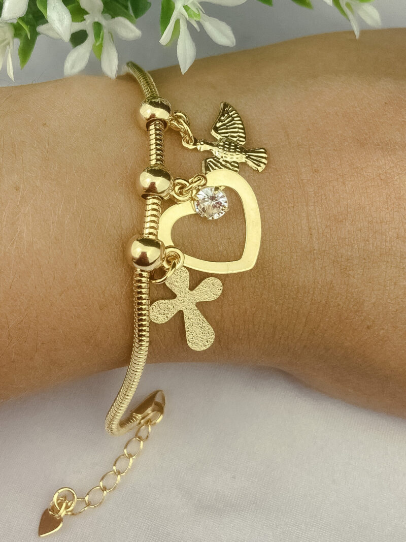 Pulseira de Charms Fé e Amor Dourada - Image 5