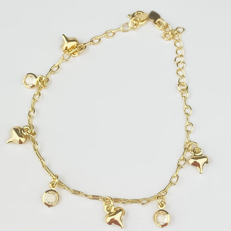 Pulseira Charme Corações e Zircônias