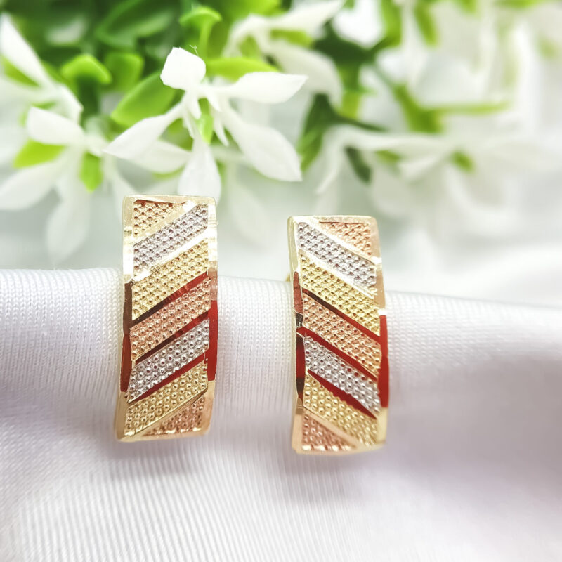 Brinco Retangular 3 Cores de Ouro